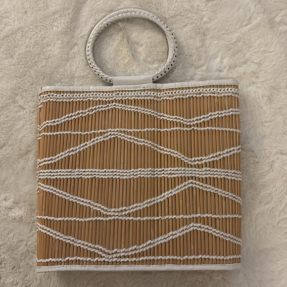 NWT Bohemian designer straw white/tan purse round top handle - Picture 7 of 7